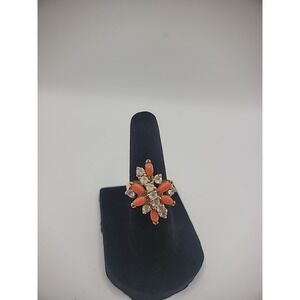 Vintage Ring Seta Size 5 Crystals Orange Stones Gold Tone Jewelry Costume